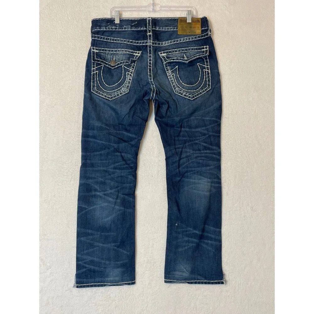 True Religion Ricky Relaxed Straight Super T Distressed Jeans Blue Mens 34